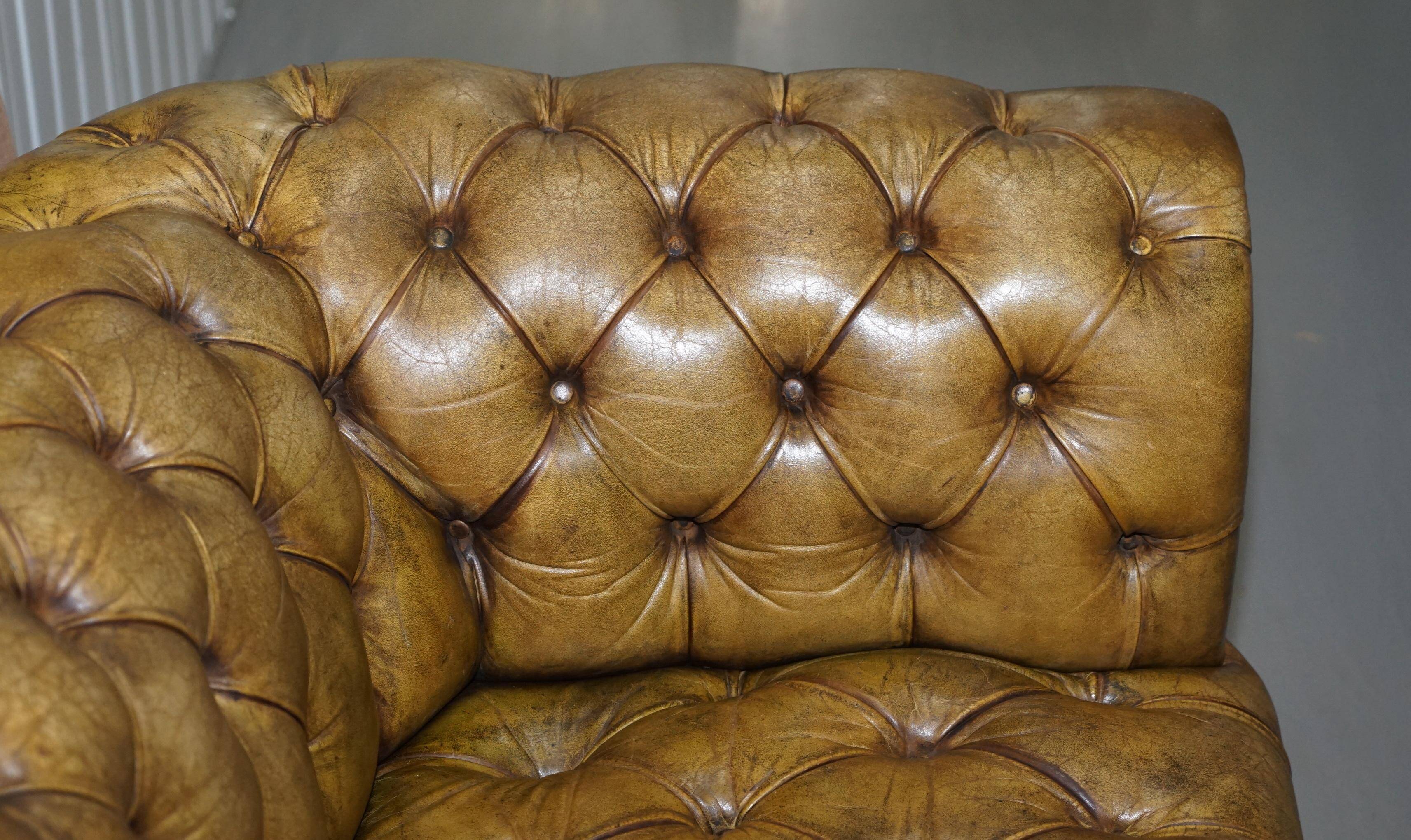 Canapé Chesterfield en cuir teint à la main, victorien rempli de crin de cheval