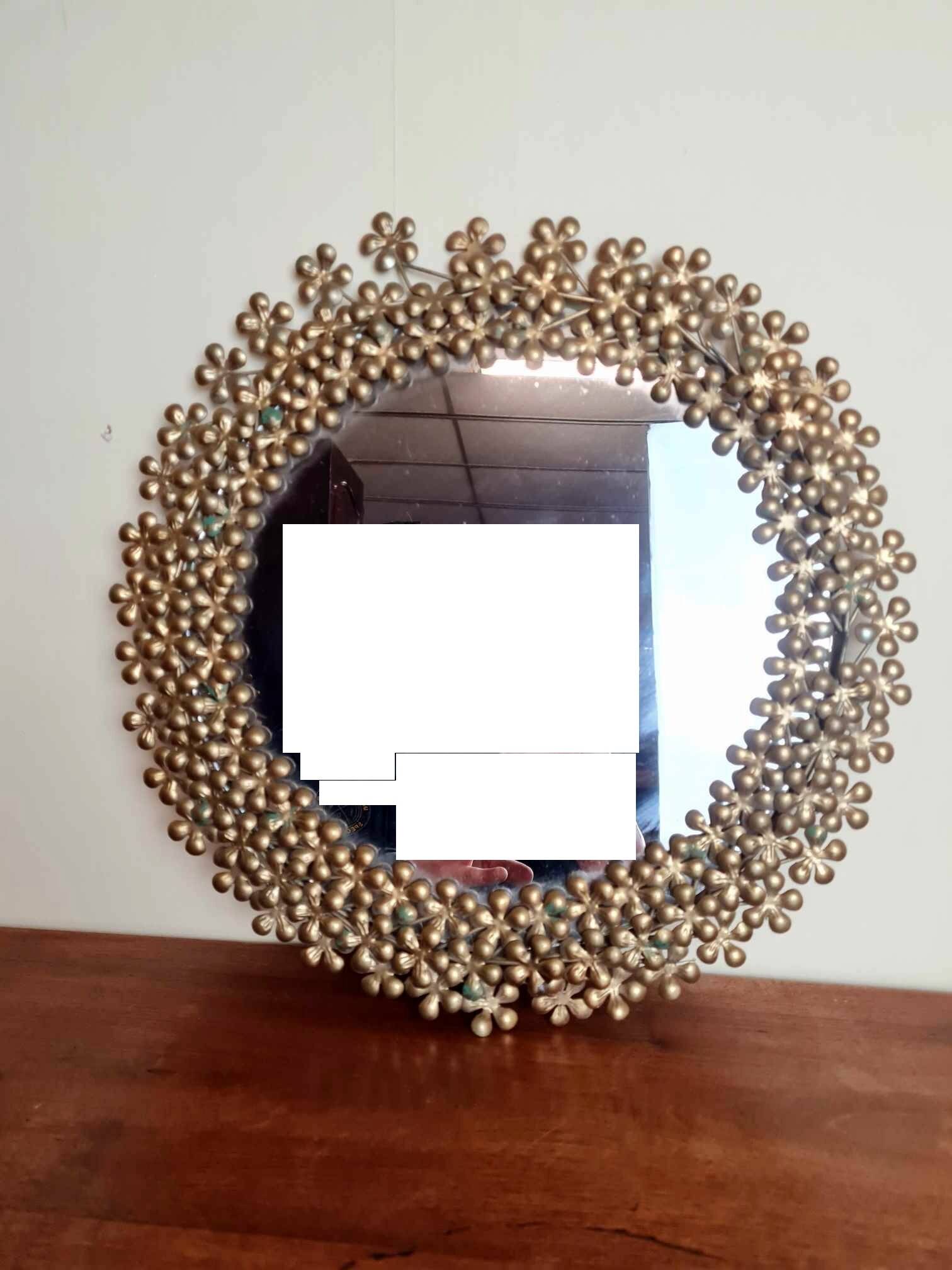 Vintage round mirror in gold metal circa 1950