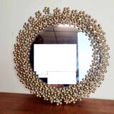Vintage round mirror in gold metal circa 1950