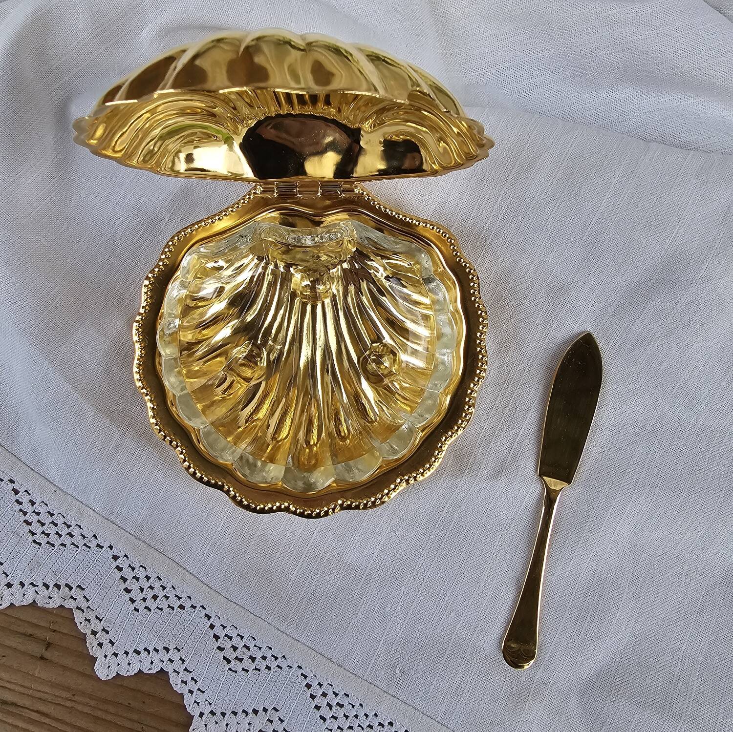 Golden shell butter dish
