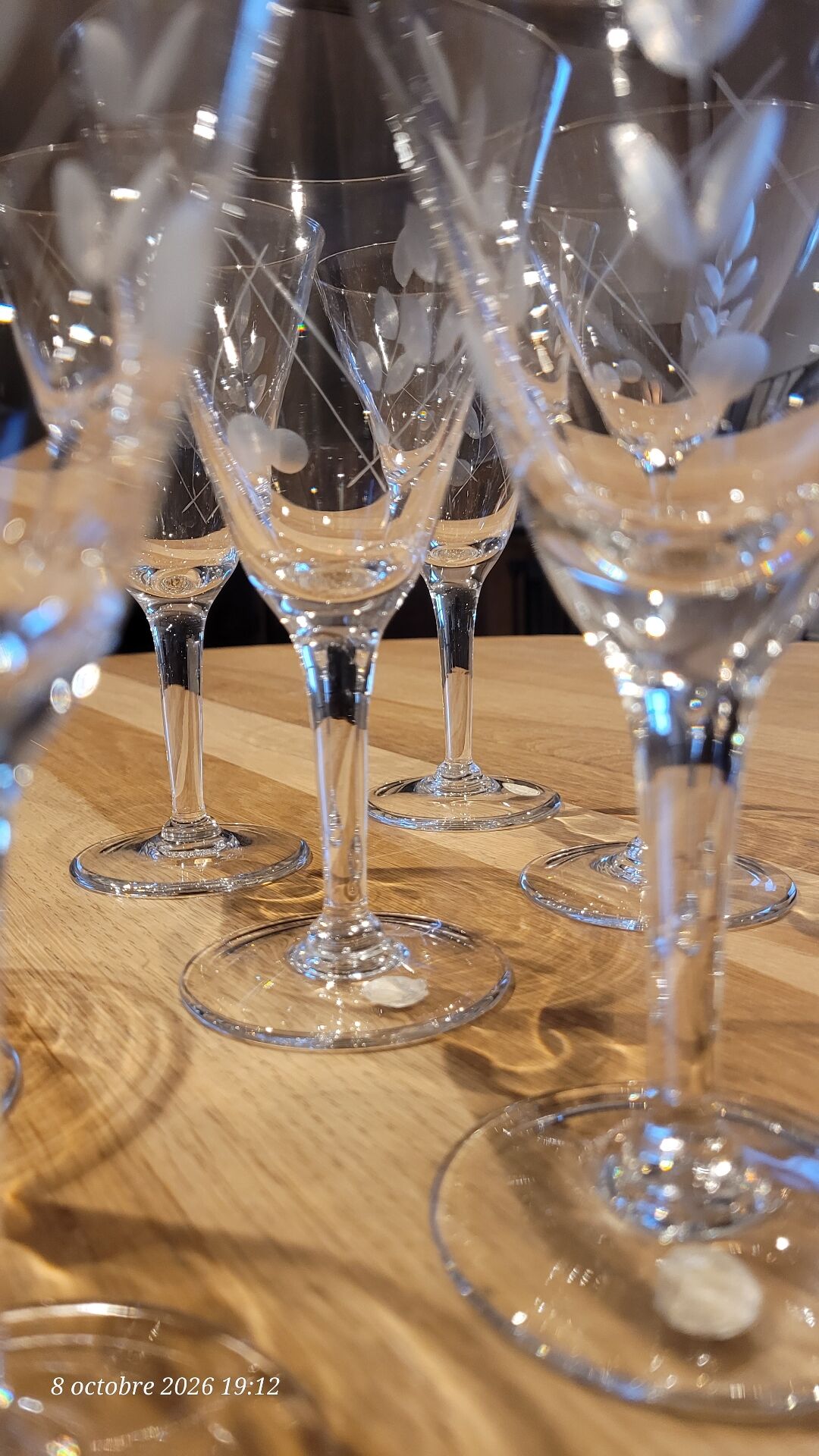 9 crystal stem glasses, vintage, Boussu Belgium