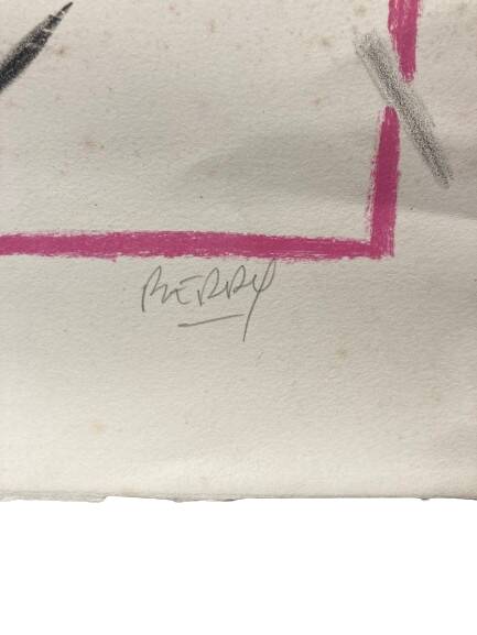 Technique mixte abstraite sur papier, signée Berry