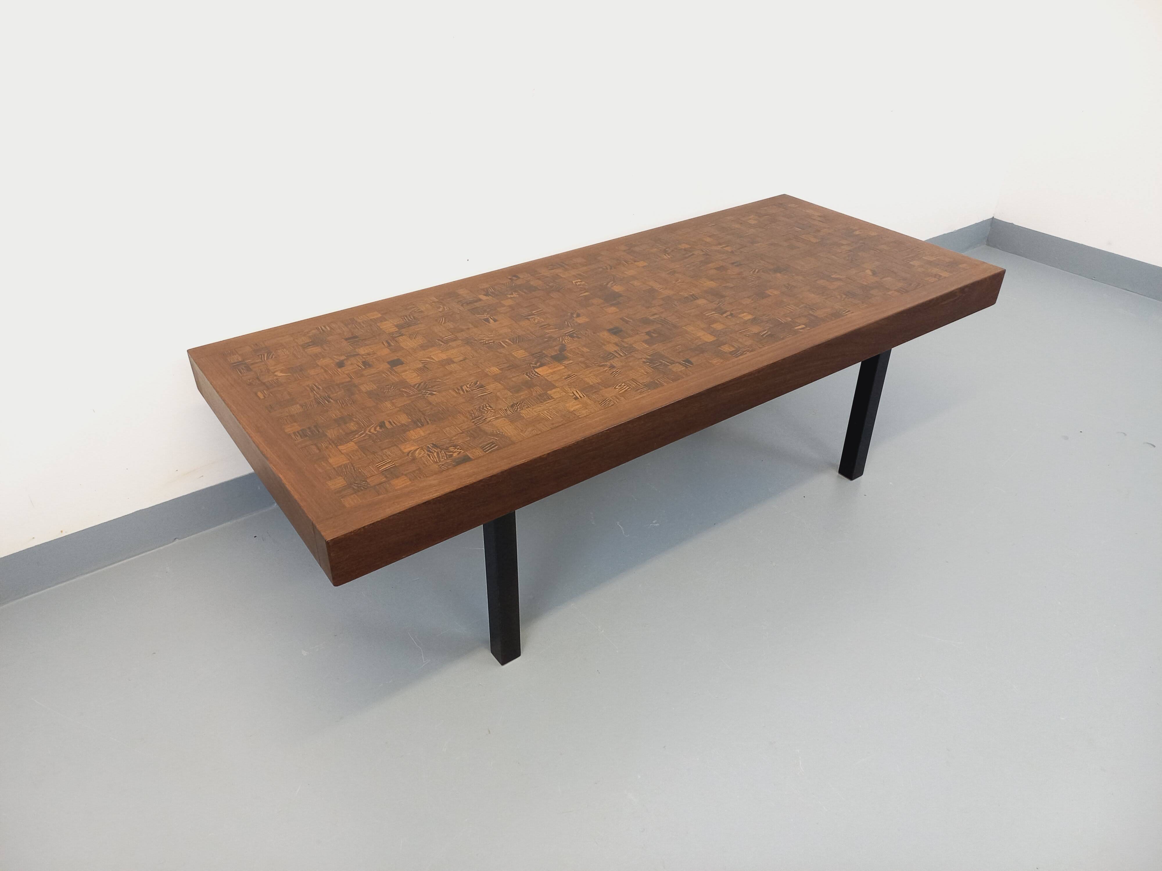 Vintage rectangular coffee table by Dieter Wackerlin in wood mosaic.