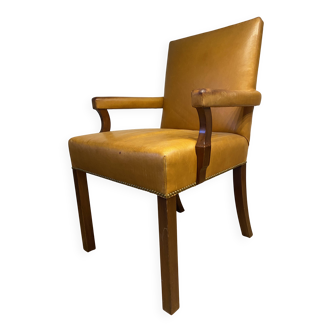 Chaise Bridge en cuir Art Déco françaises dans le goût de Jean Pascaud