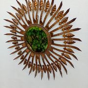 Vintage sun mirror in patinated gold metal – Spain 1950s / 60s