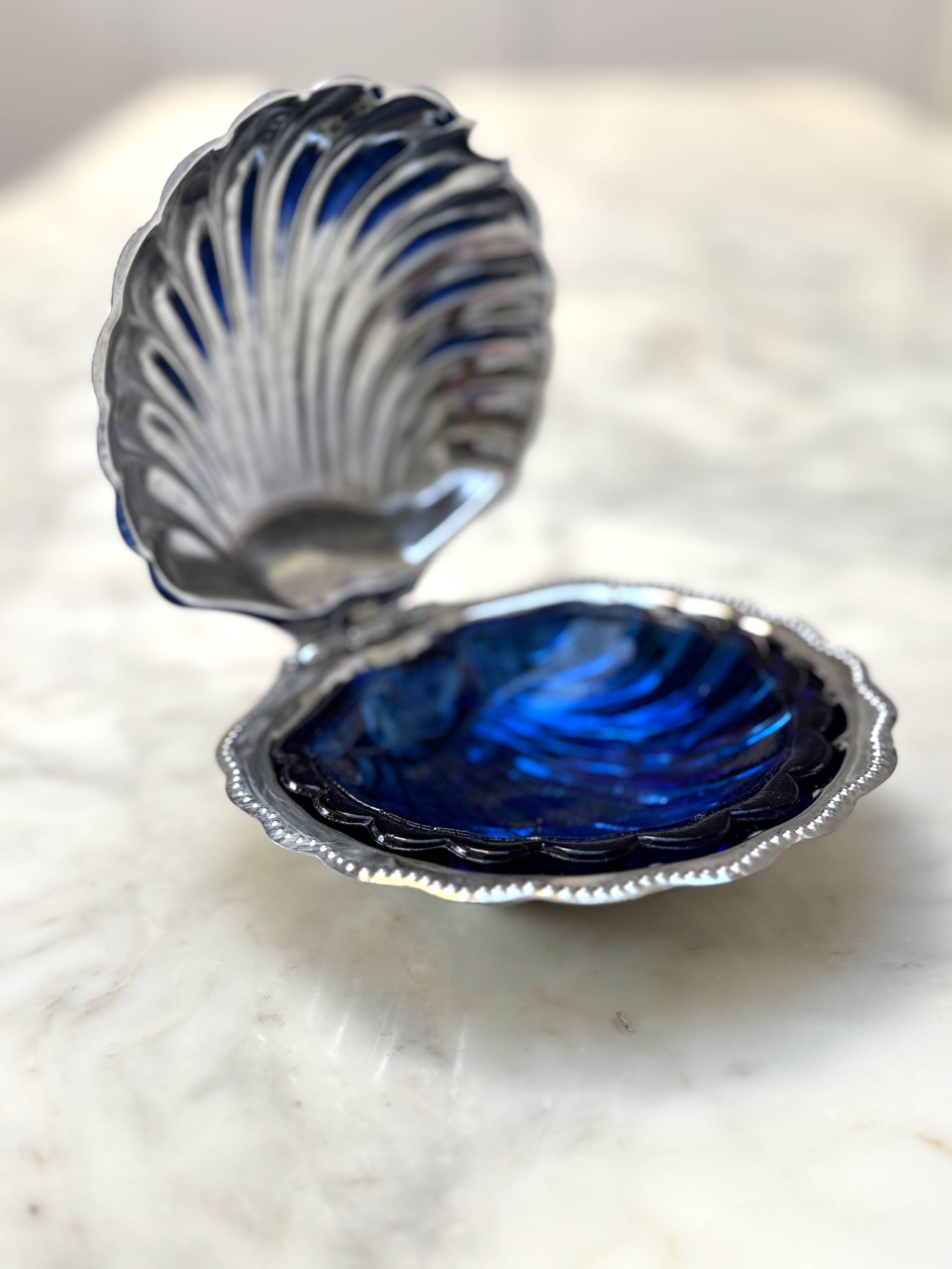 Antique silver-plated shell butter dish