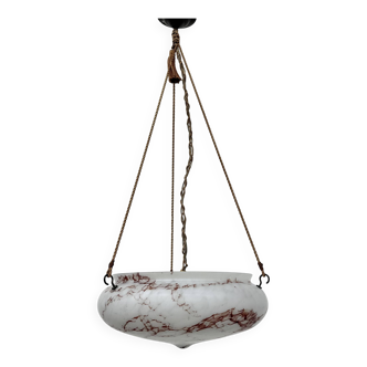 Art deco marbled glass hanging lamp , 1950s