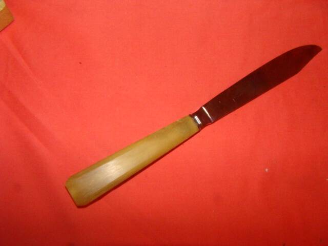 Set of 12 table knives and 12 cheese knives in bone and stainless steel.