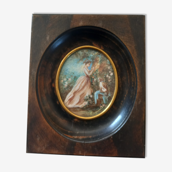 Portrait miniature  de  " fragonard "  la  fille  et  son  chien