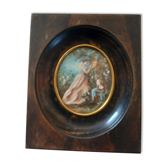 Portrait miniature  de  " fragonard "  la  fille  et  son  chien