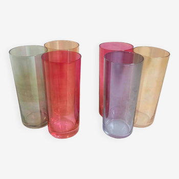 Service de 6 verres fins multicolore Années 60