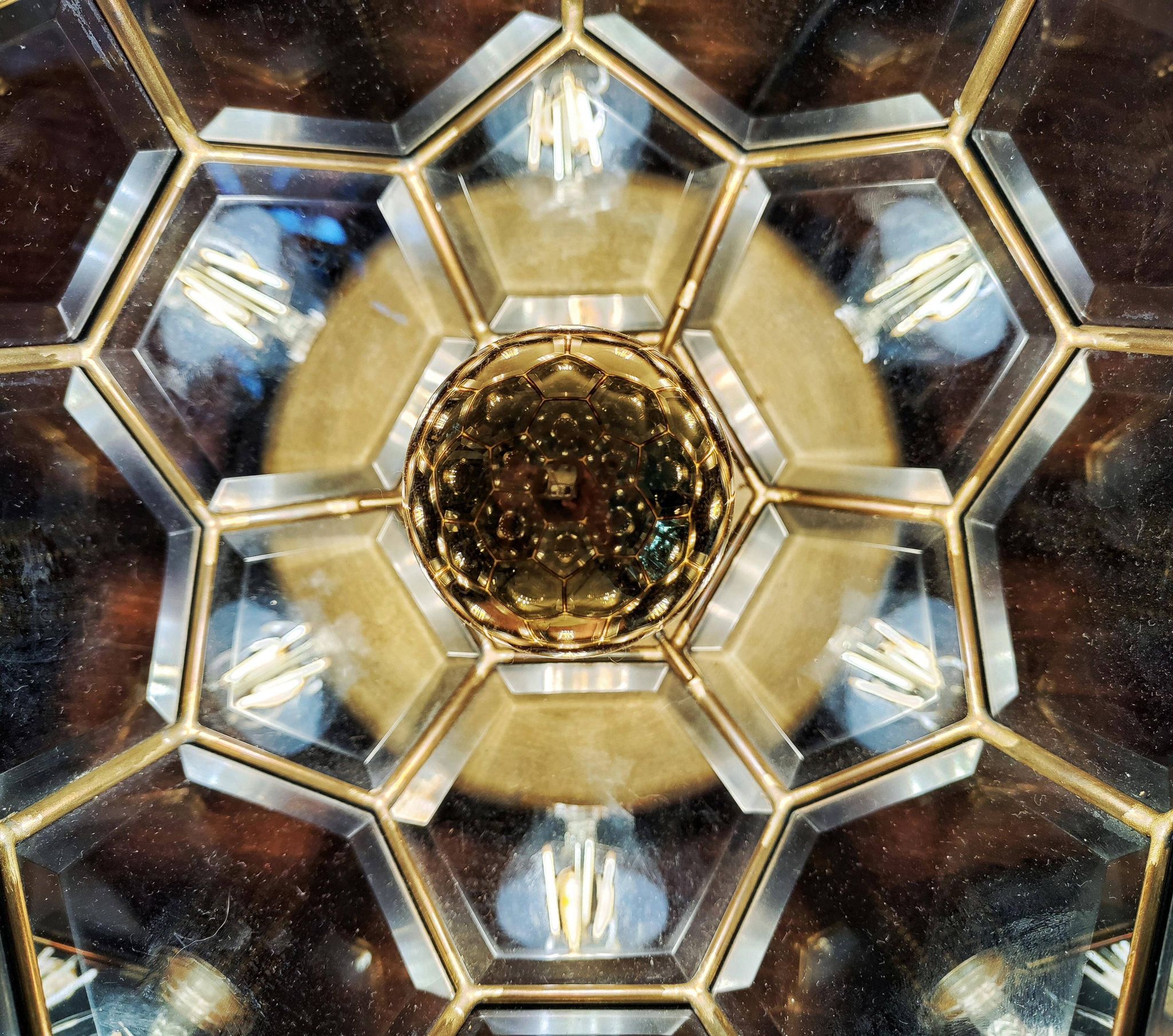 Adolf Loos style lamp in brass and faceted glass from the 1950s.