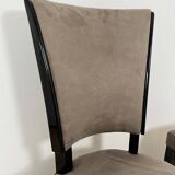 Art Deco Chairs in Black Lacquer & Grey Alcantara, France, 1930s, Set of 6
