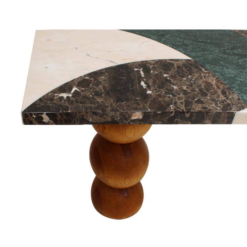 Italian Contemporary Marquetry Marble and Wood Legs Console Table by L.A. Studio
