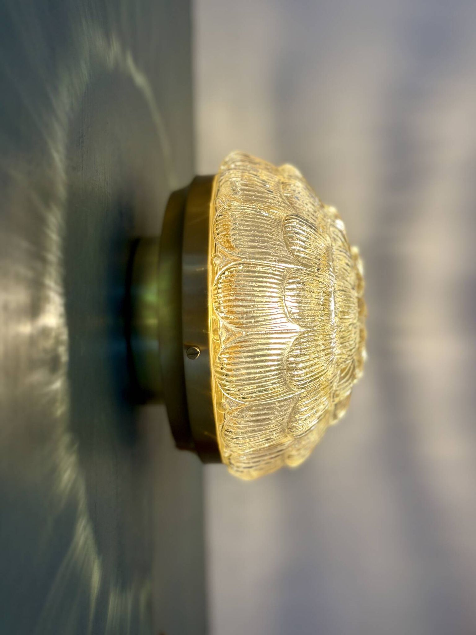 Vintage amber moulded glass wall or ceiling light globe