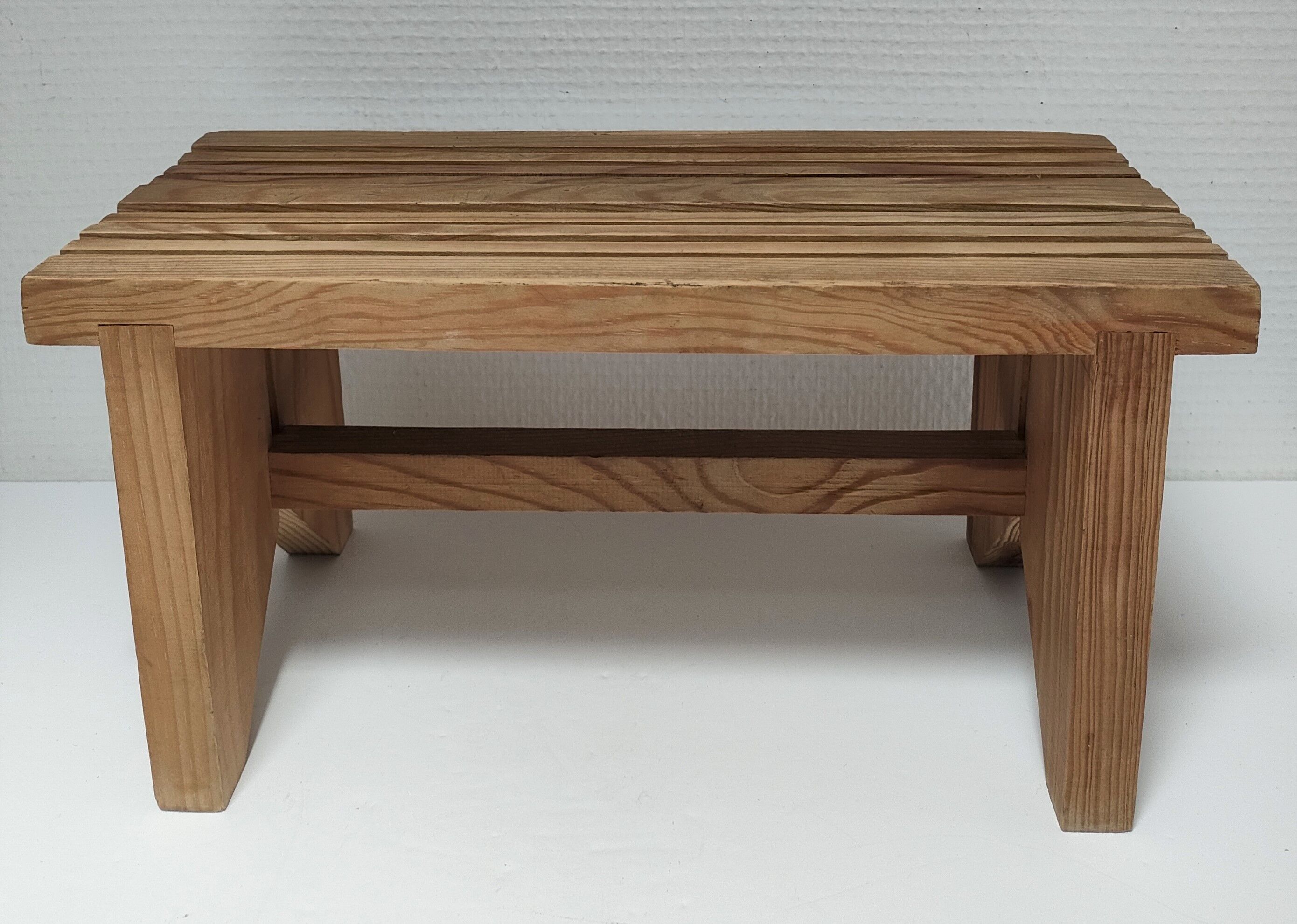 Vintage solid pine slatted low stool