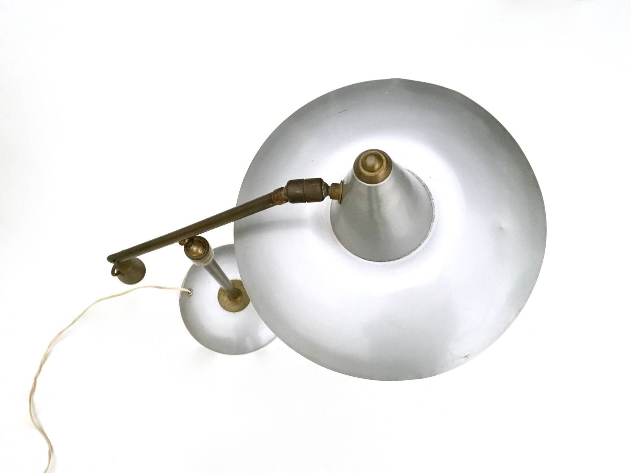 Vintage Brass and Silver Varnished Metal Desk Lamp, Italy
