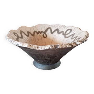 Bol en céramique Raku portugais contemporain - Poterie de studio brutaliste