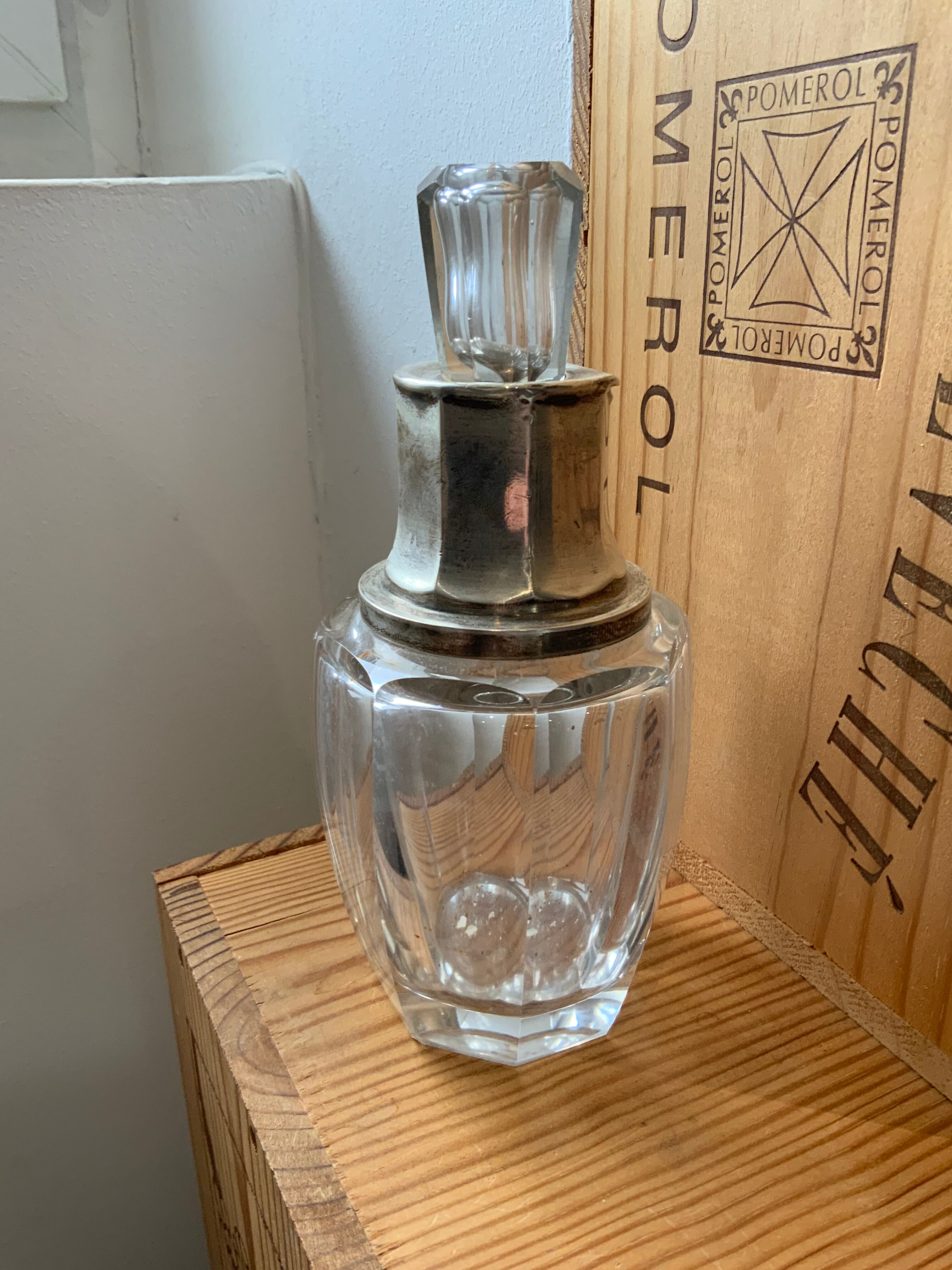 Antique crystal bottle and silver frame diamond punch perfume