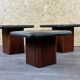 90s set of 3 brutal coffee tables with mosaic by Paul Kingma for Kneip
