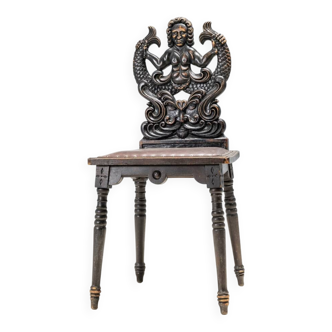 Hand-Carved Chair with Siren Motif, Late 19th Century, Europe