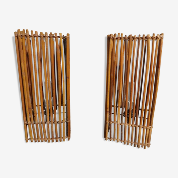 pair of vintage rattan lamps