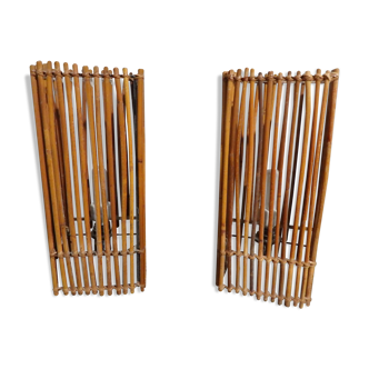 pair of vintage rattan lamps