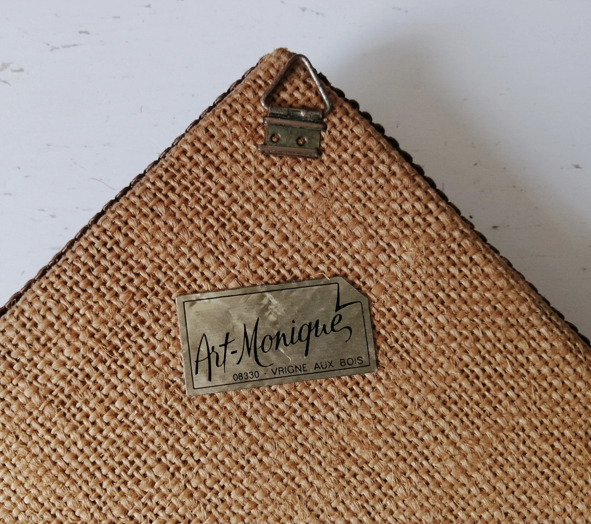 Vintage mirror in handwoven raffia Art Monique 1970s