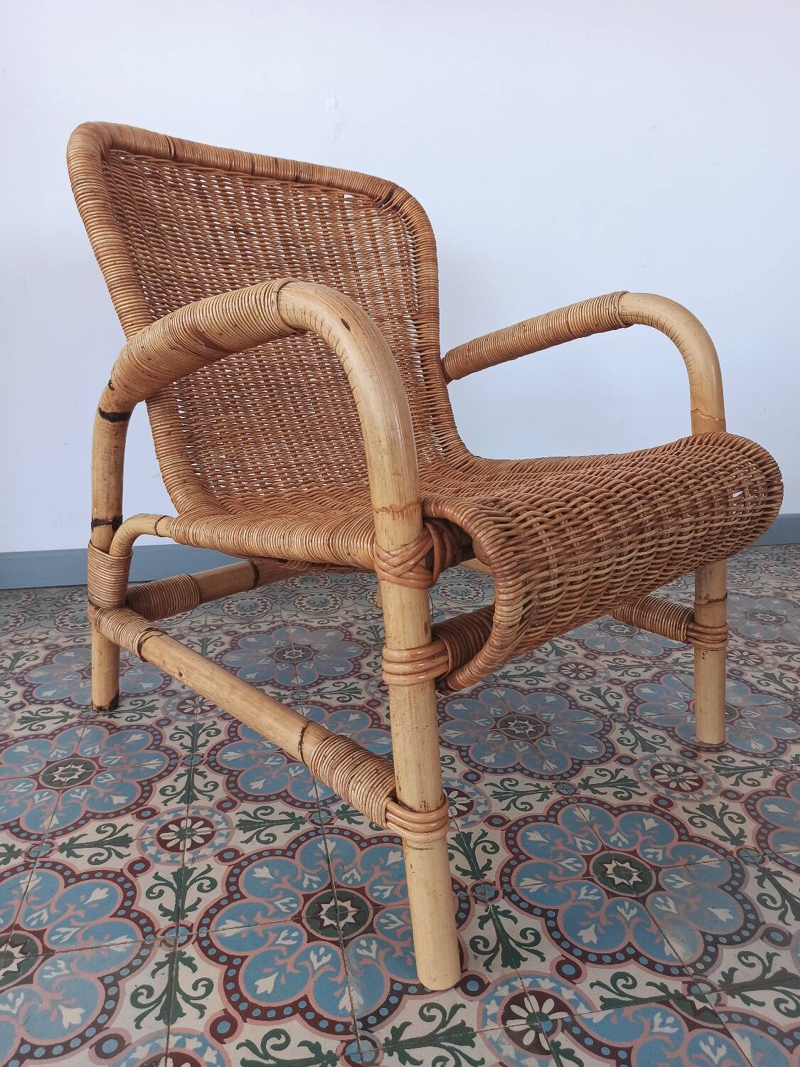 Bamboo and rattan armchair, 50s