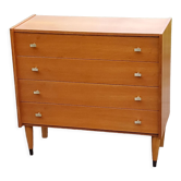 Vintage chest of drawers in golden blond oak conical legs 4 drawers from the 60s