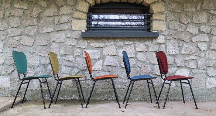5 vintage skai metal chairs 60 years