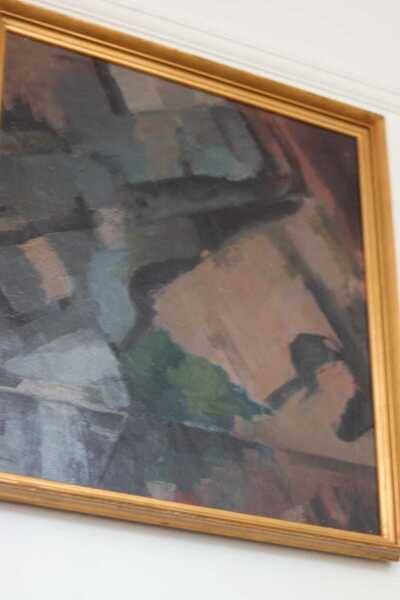 Original large mid-century Swedish oil on canvas – “Composition” by Sixten Lundbohm – vintage & framed – 77 × 70 cm (30.3" × 27.6")