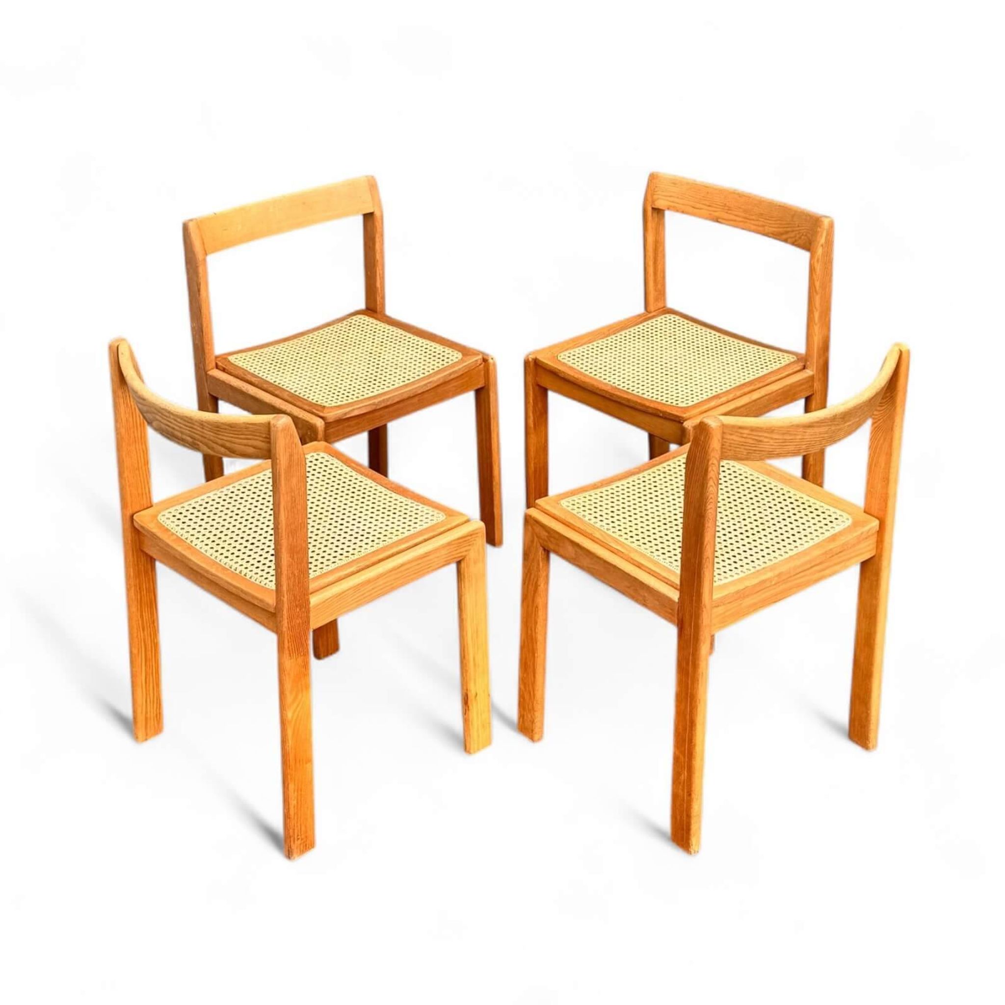 Set of 4 vintage chairs in solid ash and cane