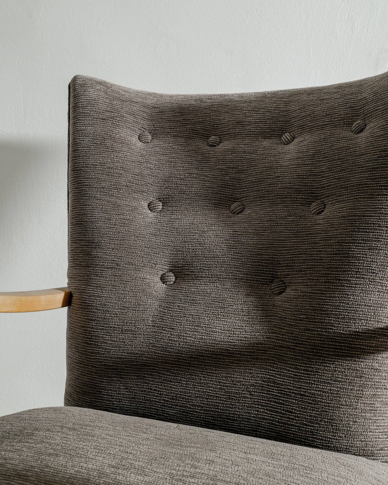 Vintage Swedish Mid Century Modern Wooden Grey Armchairs, 1940s