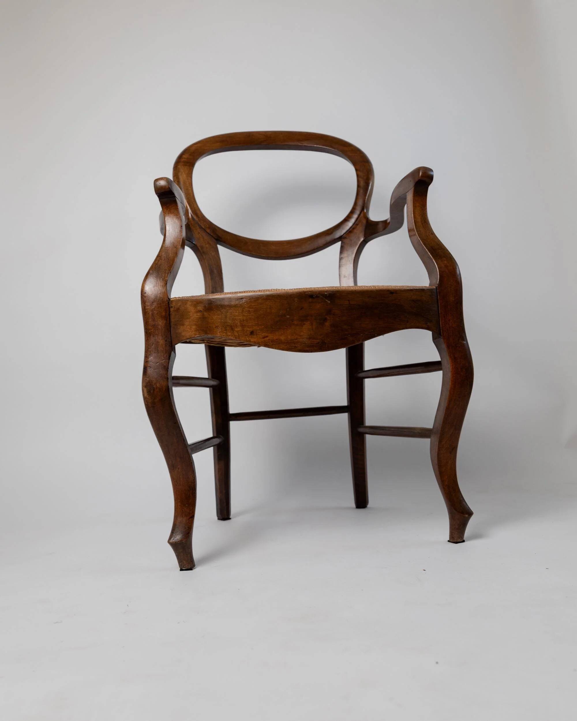 Vintage set of 2 Louis-Philippe armchairs from the 19th century, cherry wood chairs, hand-woven straw seats, antique Italian seat, elegant gift.