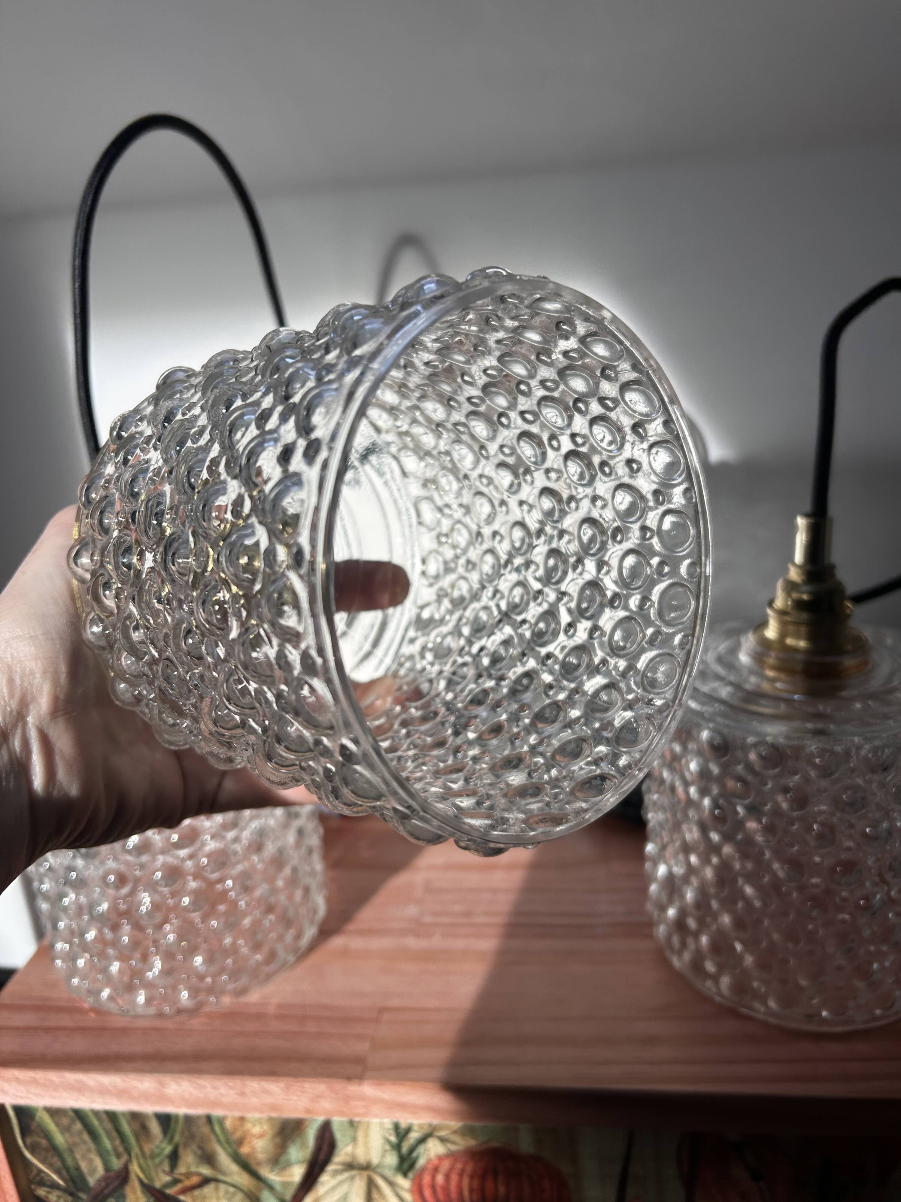Set of three bubble glass pendant lights