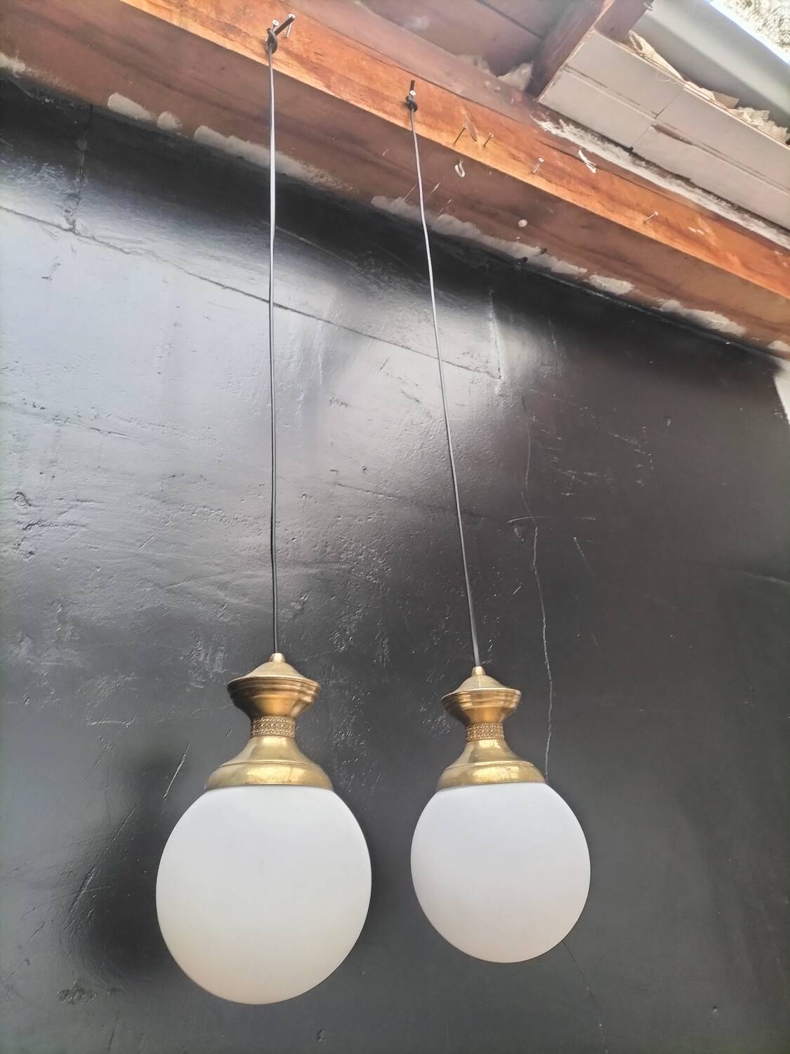 Brass and glass pendant lights