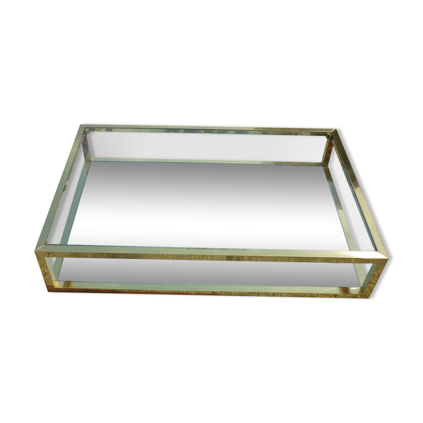 Table basse en laiton verre et miroir 1960/1970