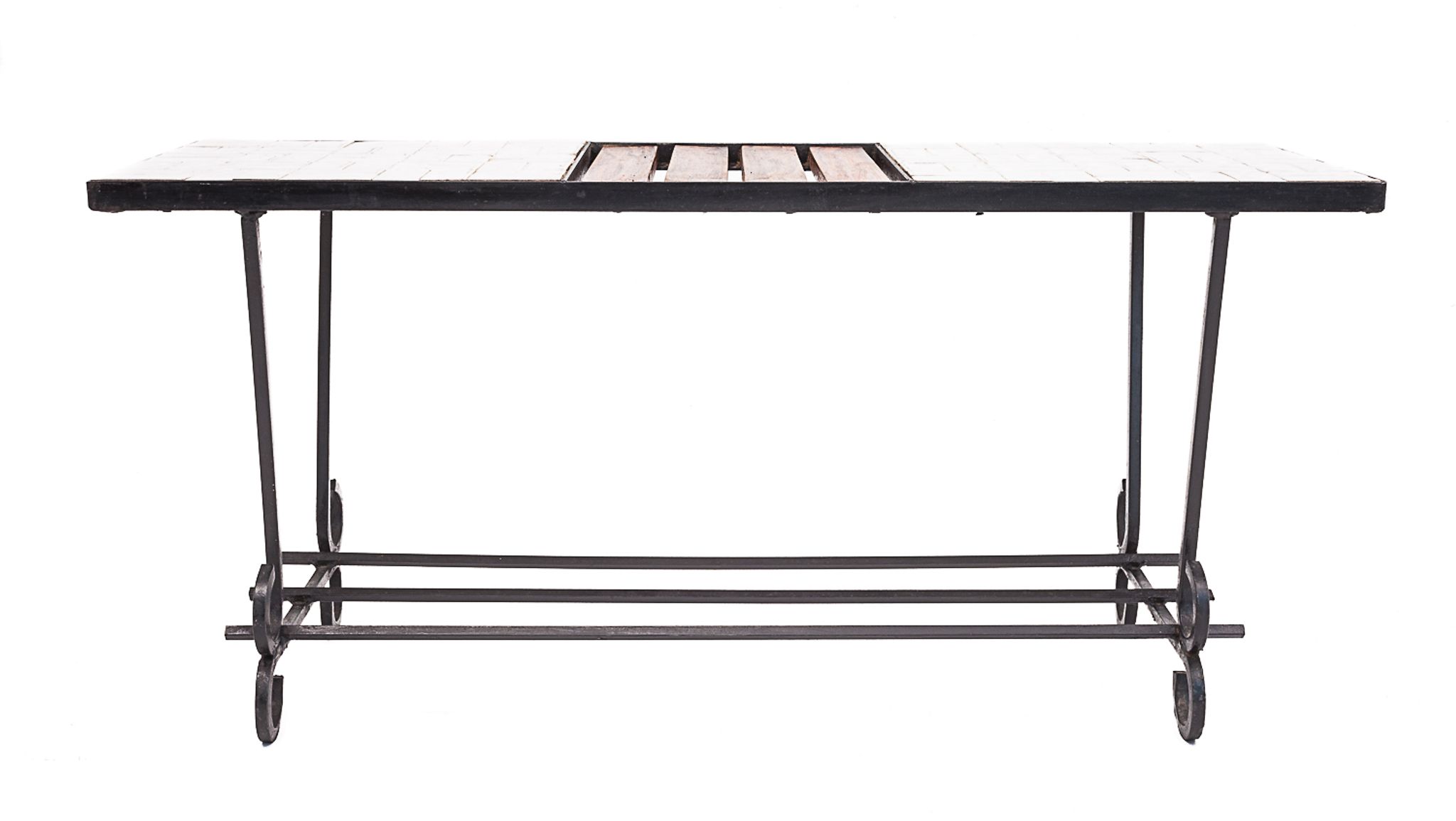 Table basse moderniste, teck et céramique, 1950
