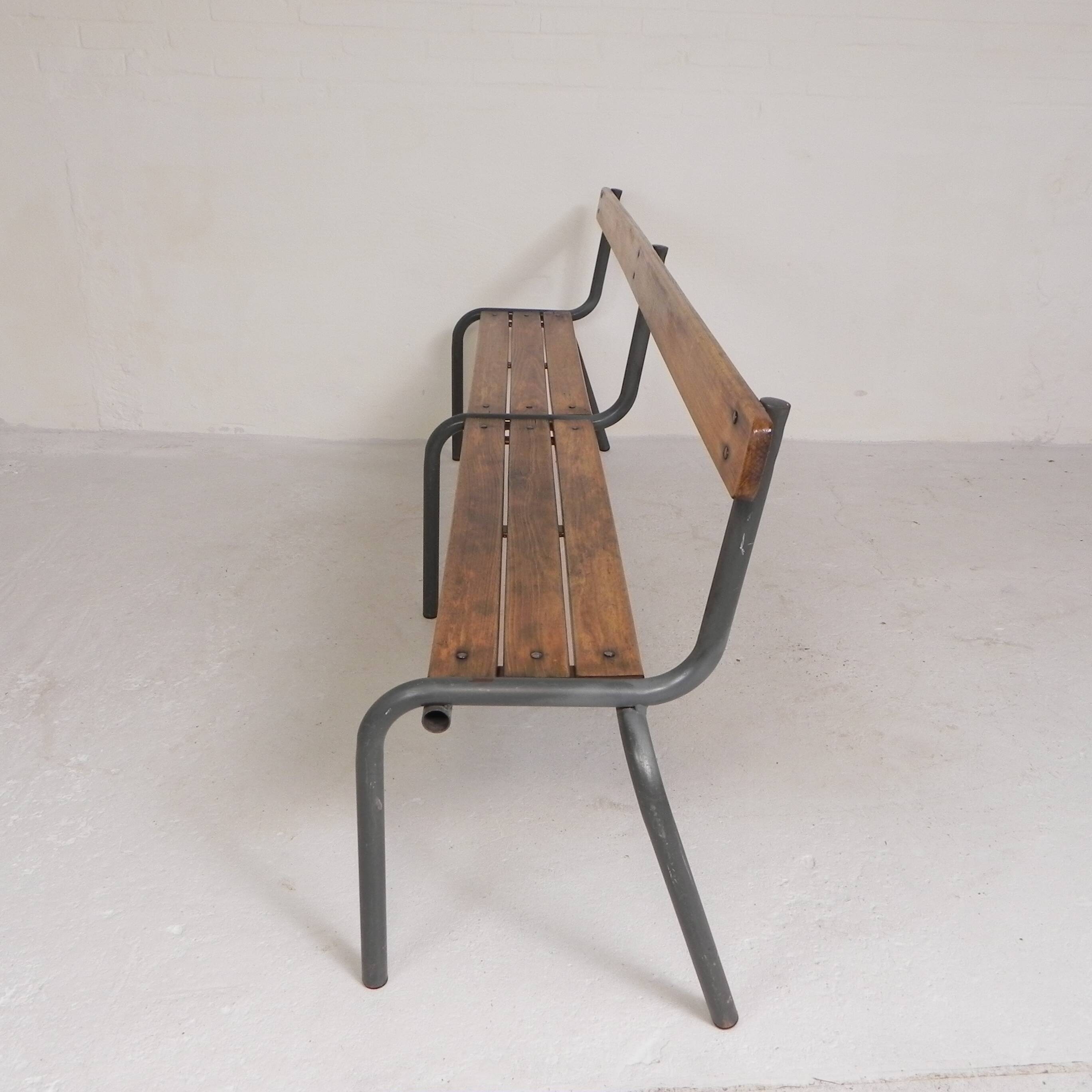 Industrial slatted bench from a French school, 1960s.