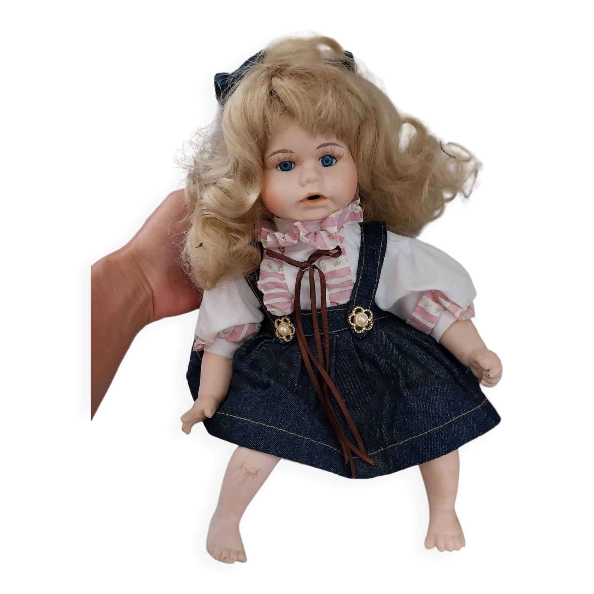 Wooden swing desk and porcelain dolls