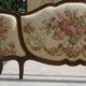 Solid wood bed frame with Jacquard fabric.