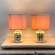 Pair of vintage bamboo ceramic table lamps with shades | Hand painted oriental style