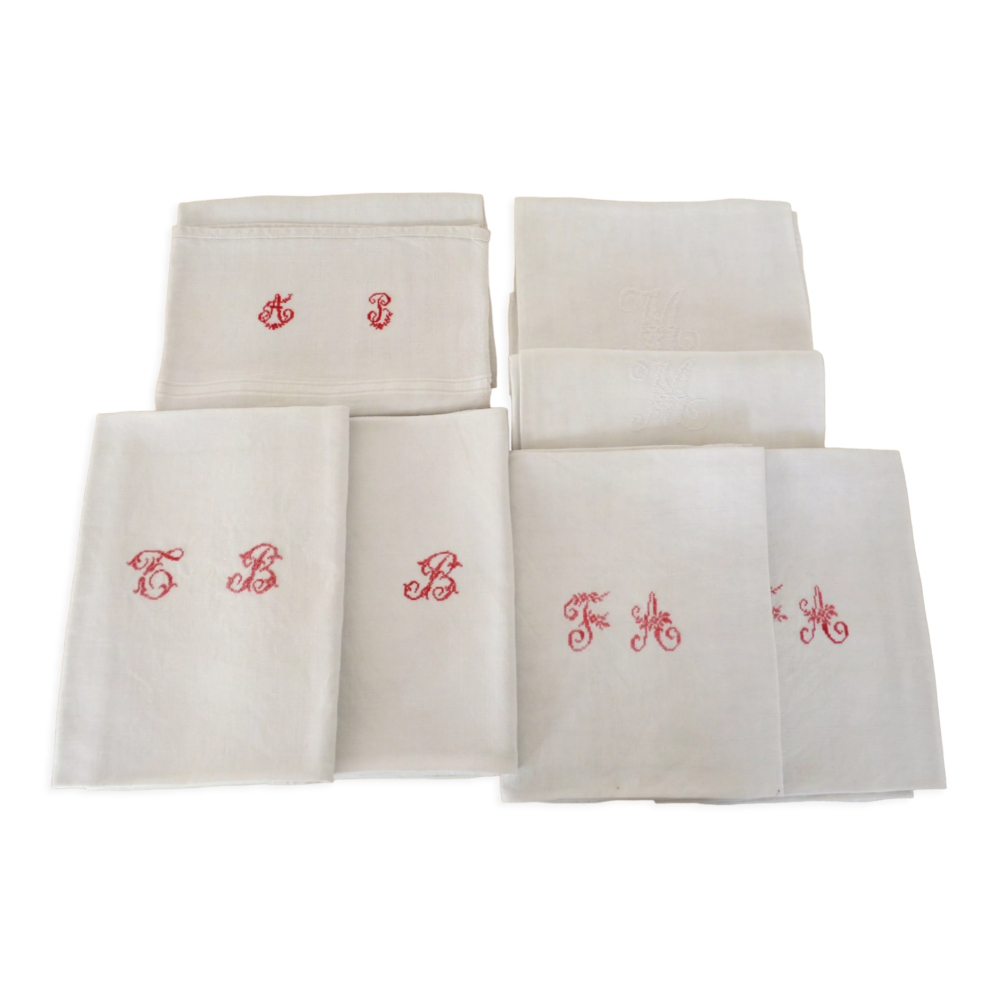 7 serviettes de table anciennes monogrammées