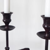 Pair of metal candlesticks, dragonfly