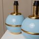 Set of 2 Light-Blue Ceramic Table Lamps with Gold Trim Italy 1980s Hollywood Regency Style