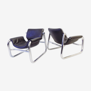 Alpha Sling set of 2 black Lounge Chairs by Maurice Burke for Pozza