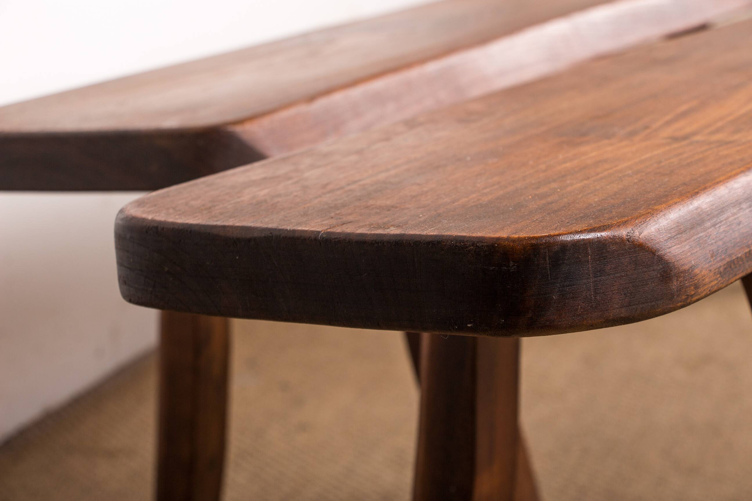 Pair of Scandinavian benches in Solid Elm by Olavi Hanninen 1960.