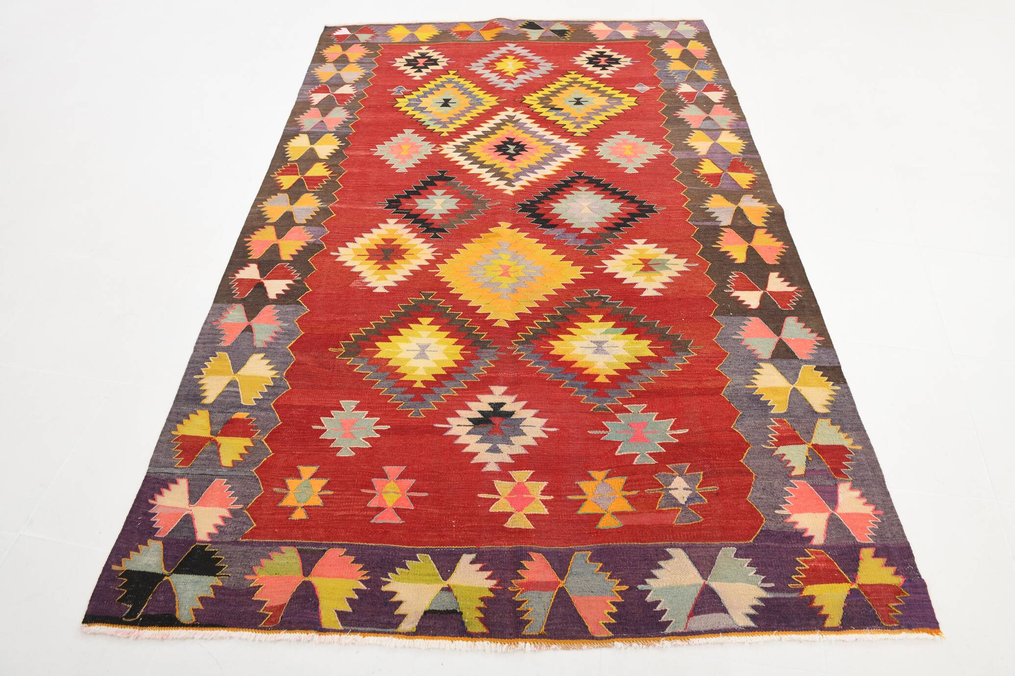 5x8 Red & Yellow Handmade Turkish Kilim Rug, 155x245Cm