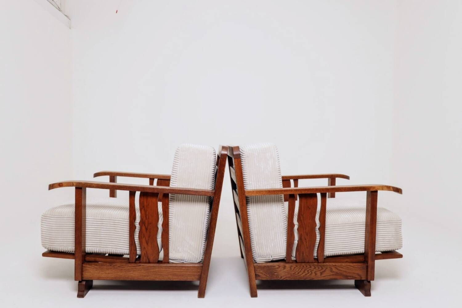 Vintage armchairs set of 2 brutalism off white corduroy